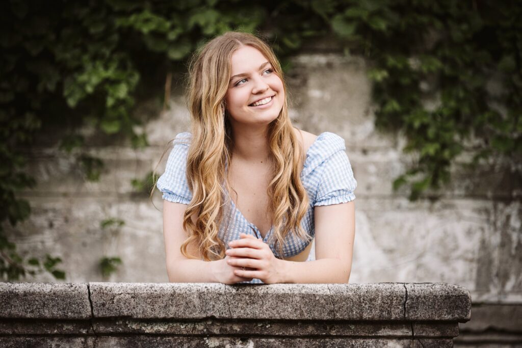 portrait of senior in Mellon Park at sunset