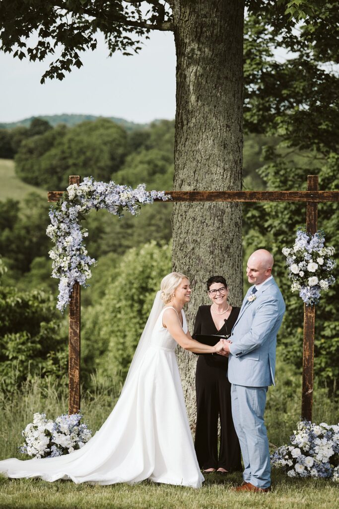 bride and groom during outdoor wedding ceremony