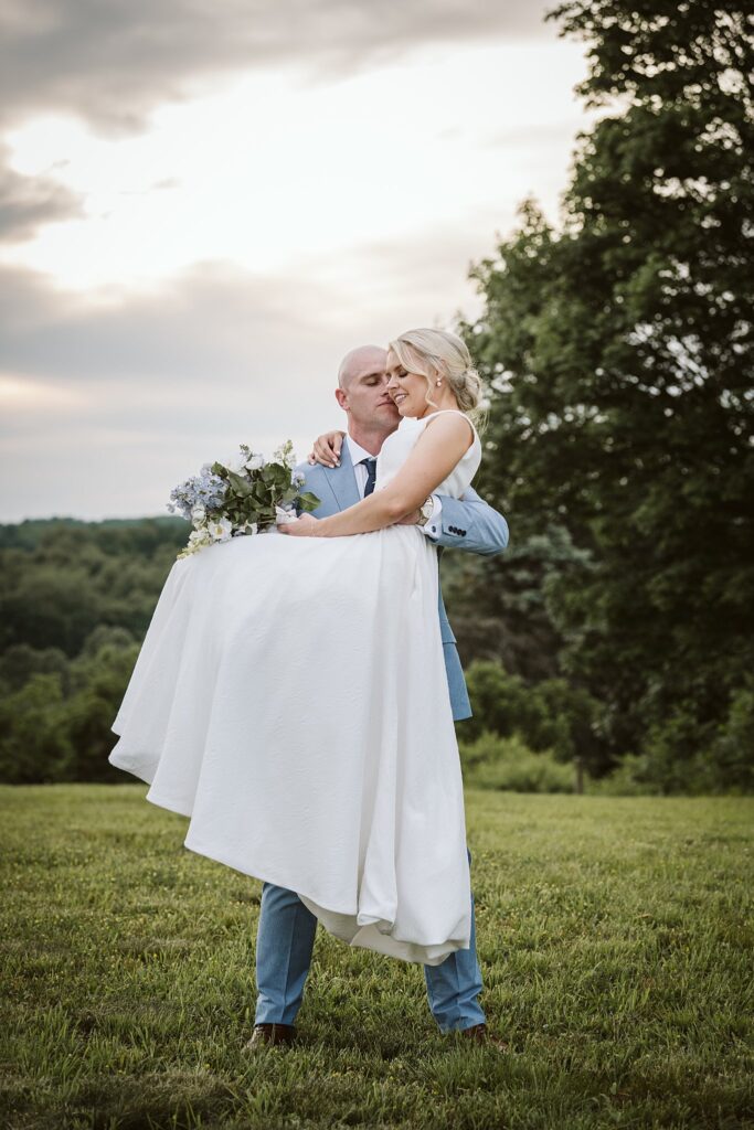 wedding couple dancing at sunset at The Grayson House