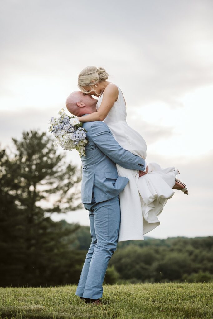 wedding couple dancing at sunset at The Grayson House