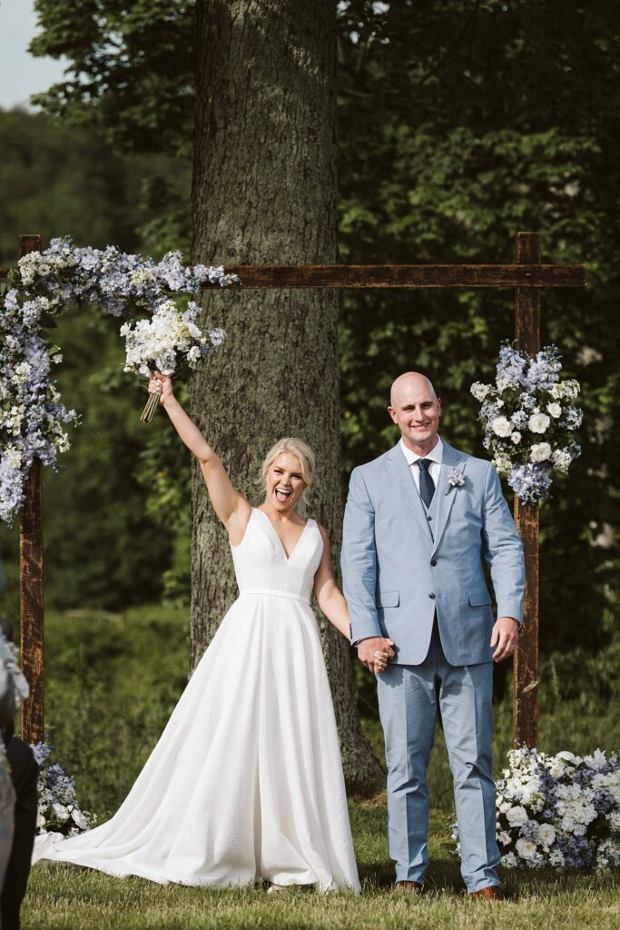 bride and groom during outdoor wedding ceremony