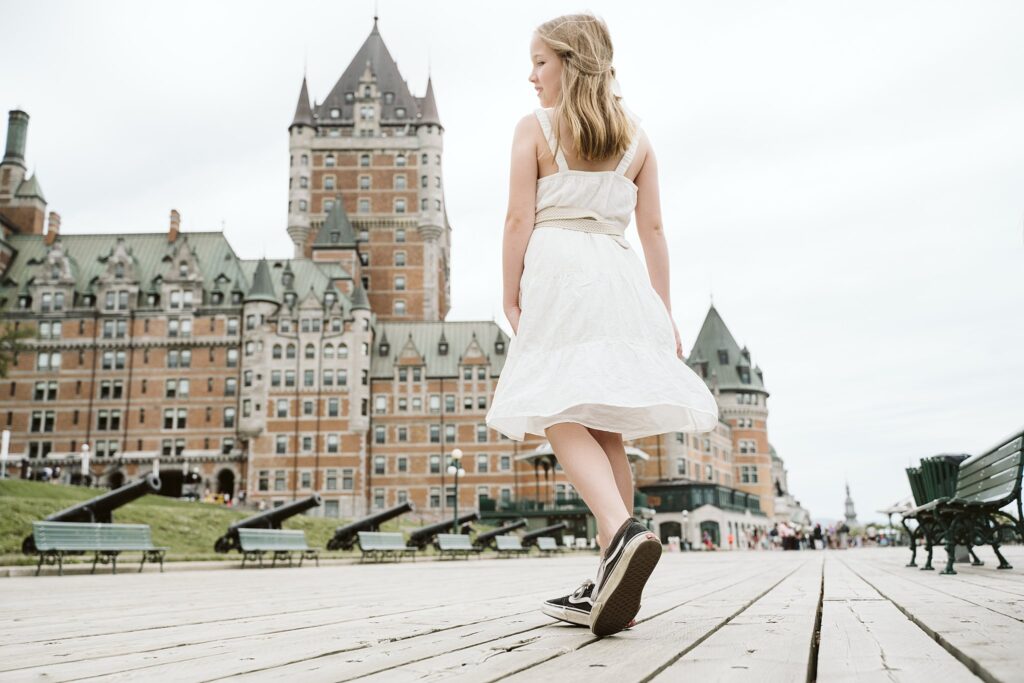 dancing near La chateau Frontenac in Quebec, Canada