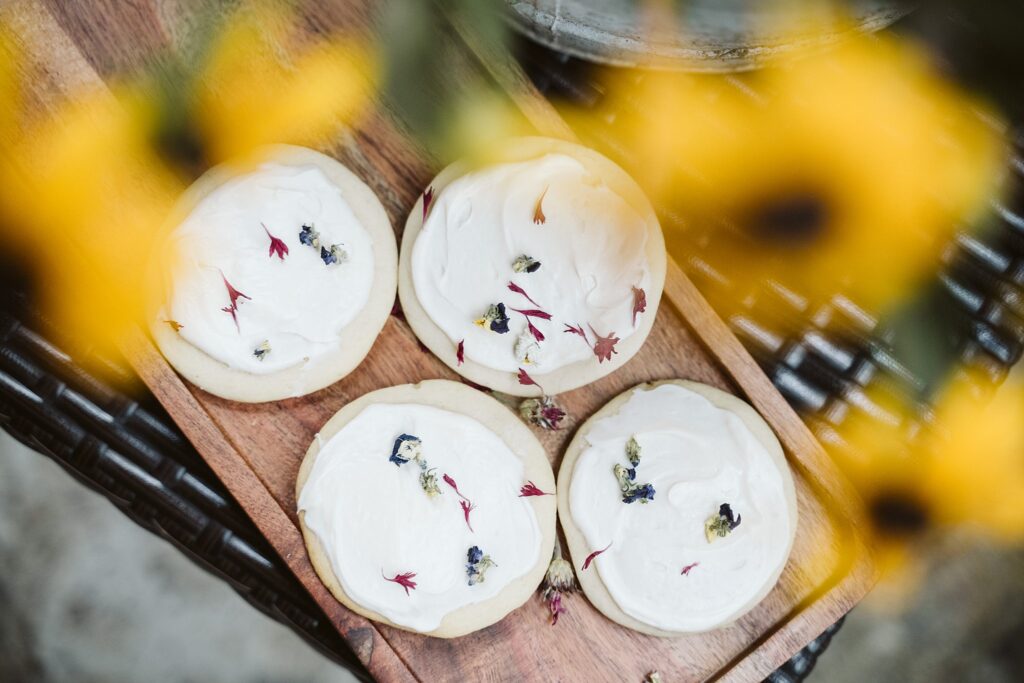 sugar cookies with dried organic flowers