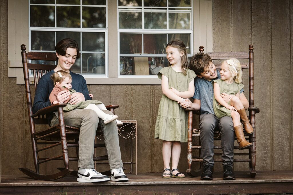 the grandkids captured during extended family portrait captured in family's backyard