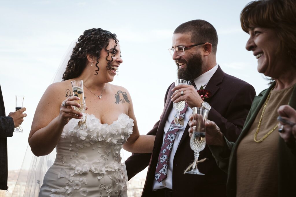 Bride and Groom on Wedding Day at West End Overlook, Pittsburgh