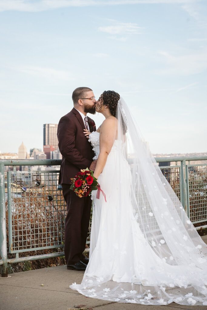 Bride and Groom on Wedding Day at West End Overlook, Pittsburgh