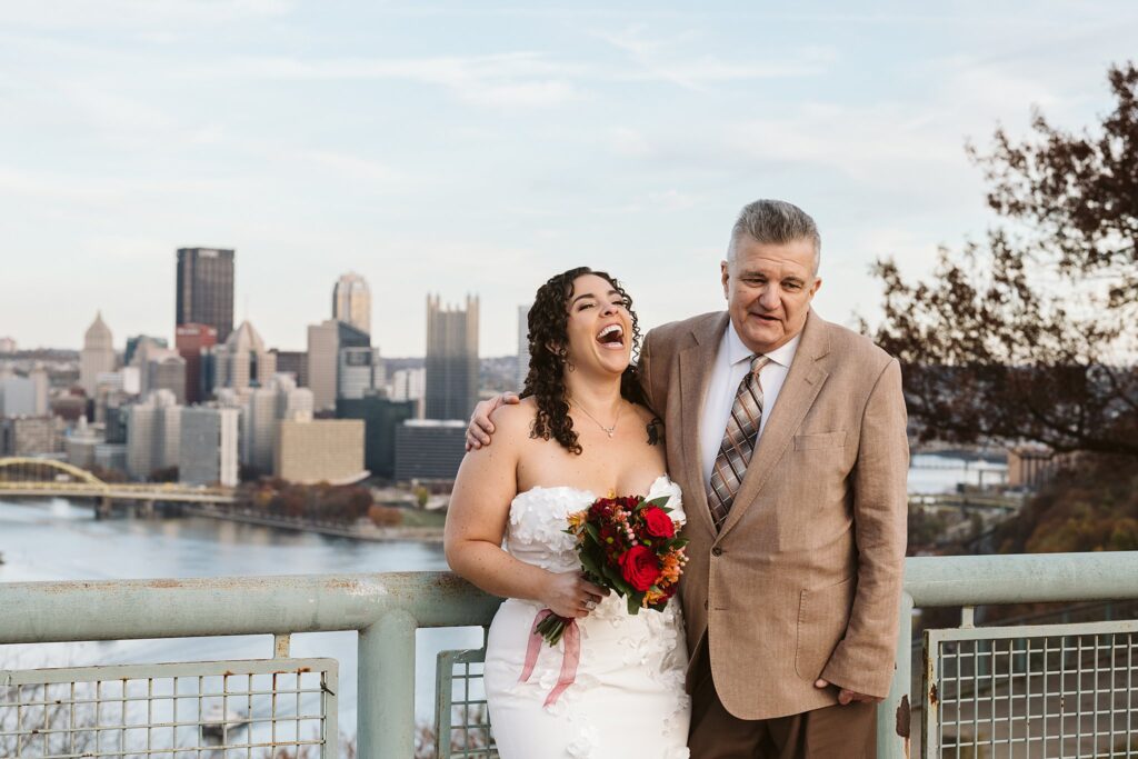 Bride and uncle on Wedding Day at West End Overlook, Pittsburgh