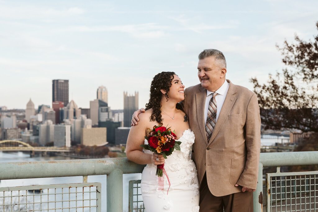 Bride and uncle on Wedding Day at West End Overlook, Pittsburgh