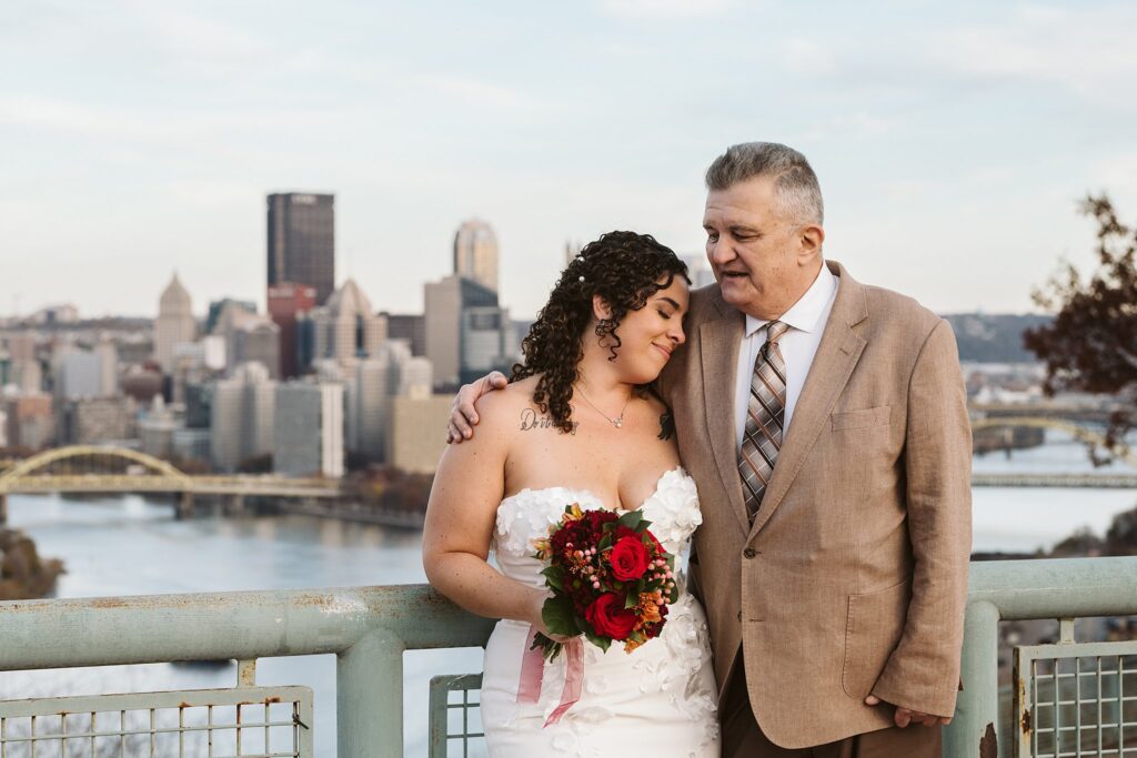 Bride and uncle on Wedding Day at West End Overlook, Pittsburgh