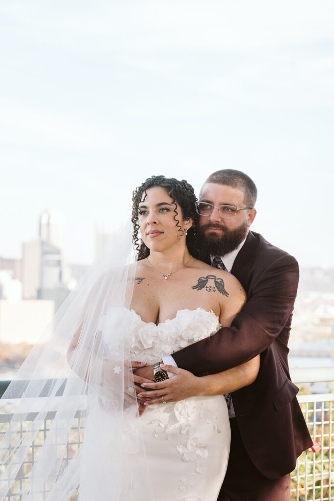 Bride and Groom on Wedding Day at West End Overlook, Pittsburgh