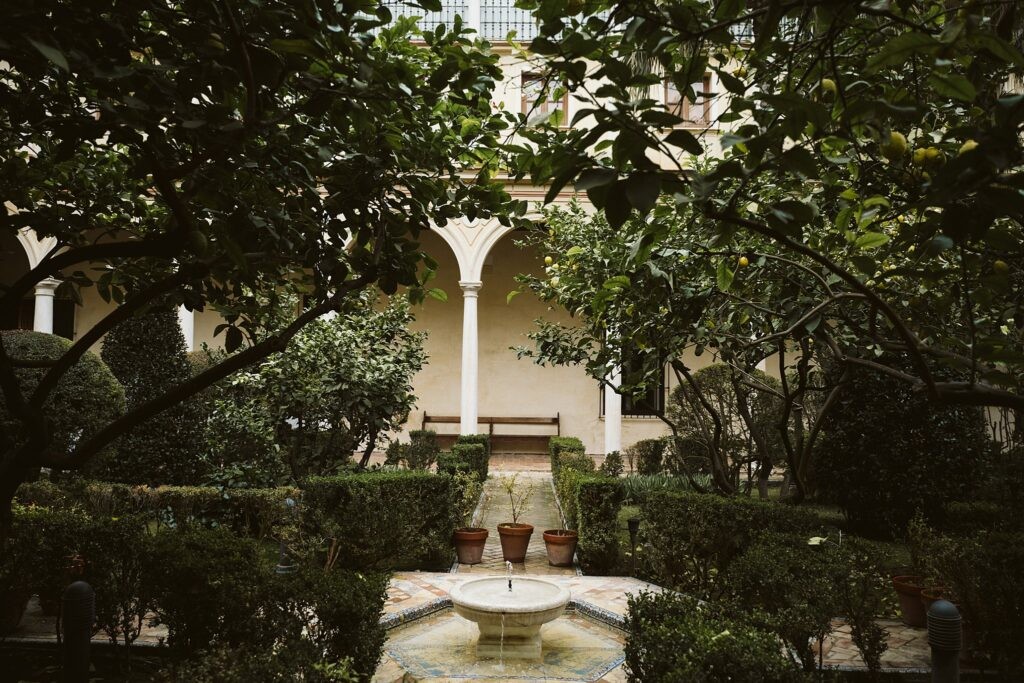 courtyard in Royal Alcazar in Seville, Spain