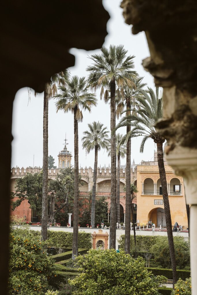 view of gardens, Royal Alcazar, Seville, Spain