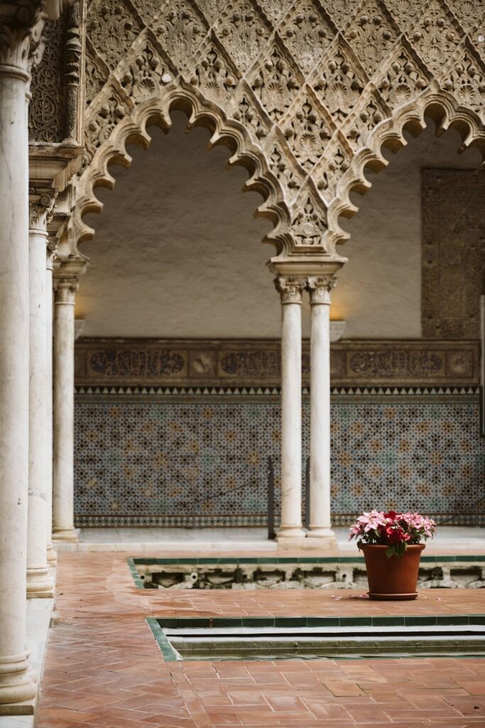 courtyard in Royal Alcazar in Seville, Spain