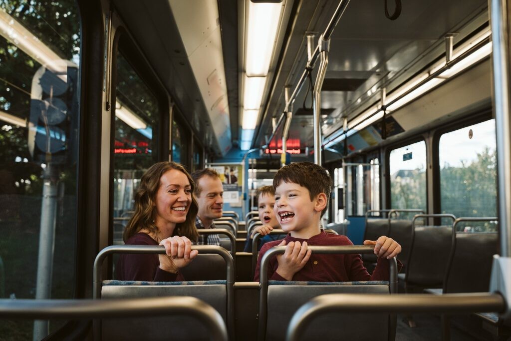 family on trolley, lifestyle photoshoot, Pittsburgh, PA