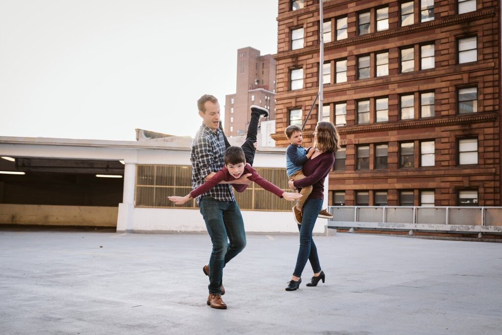 family close together for photoshoot in Pittsburgh
