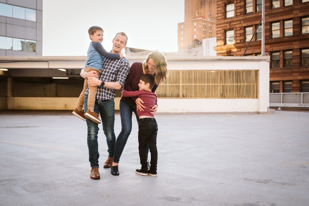 family close together for photoshoot in Pittsburgh