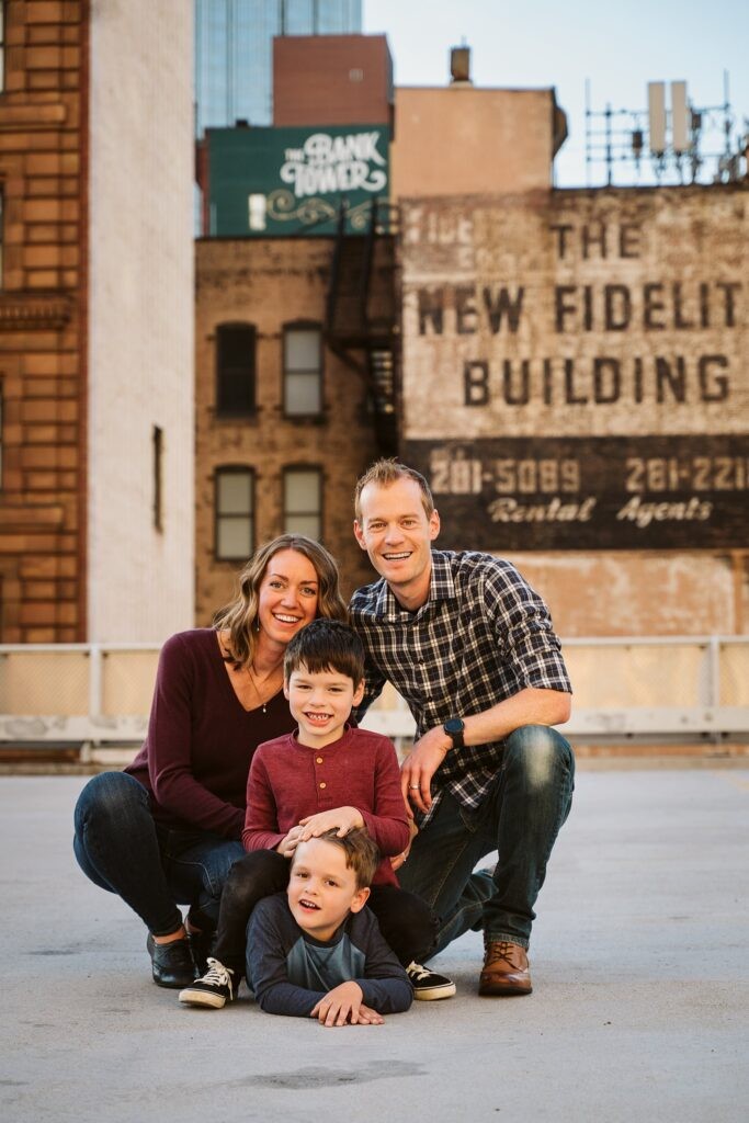 family close together for photoshoot in Pittsburgh