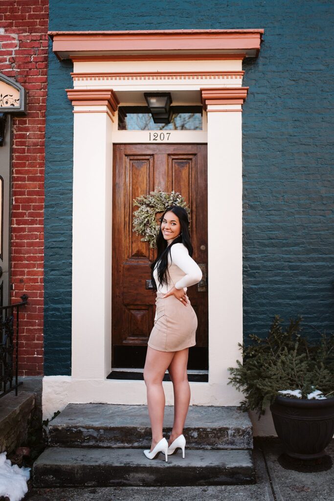 High School Senior portrait of a girl standing in the Mexican War Streets near Pittsburgh, PA