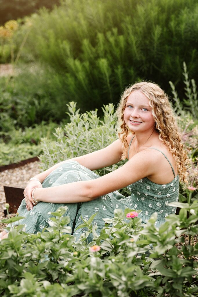 senior girl flower garden
