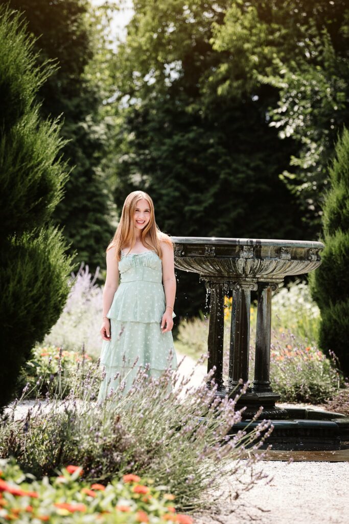 Garden with flowers and architecture senior portraits