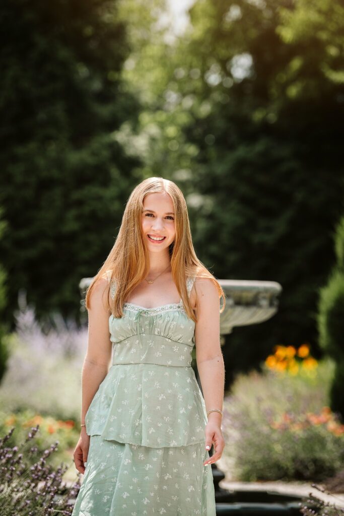 Garden with flowers and architecture senior portraits